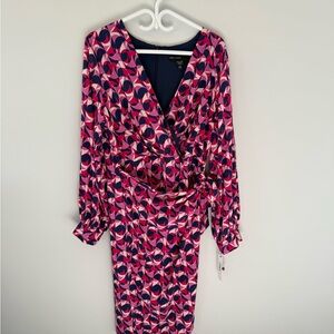 Maggy London Vibrant Pink and Navy Long Sleeve Dress